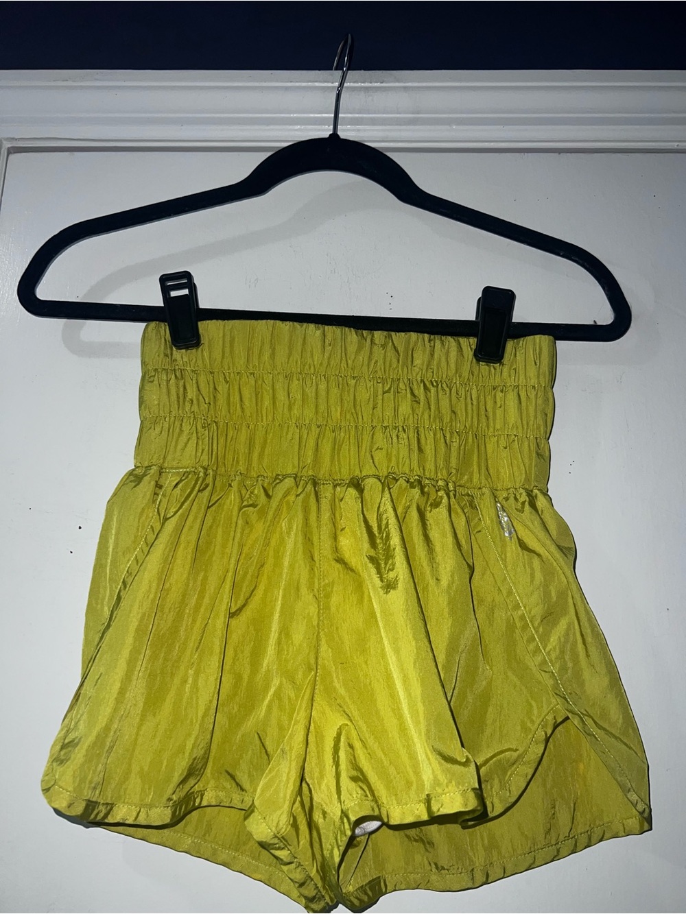 Free People Smocked High-Rise Yellow Athletic Shorts